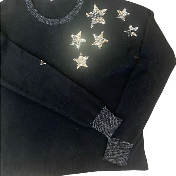 $80 Riley & Rae Women's Black Sequin Star Long-Sleeve Crewneck Sweater Medium - Picture 8 of 13